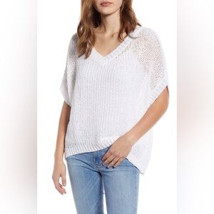 Tommy Bahama Women’s White Marlina Tape Yarn V Neck Sweater, Size Medium.